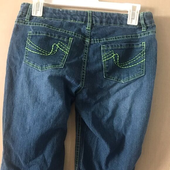 So Girls Blue Jean Capris with Green Trim Size 16 - Picture 4 of 9